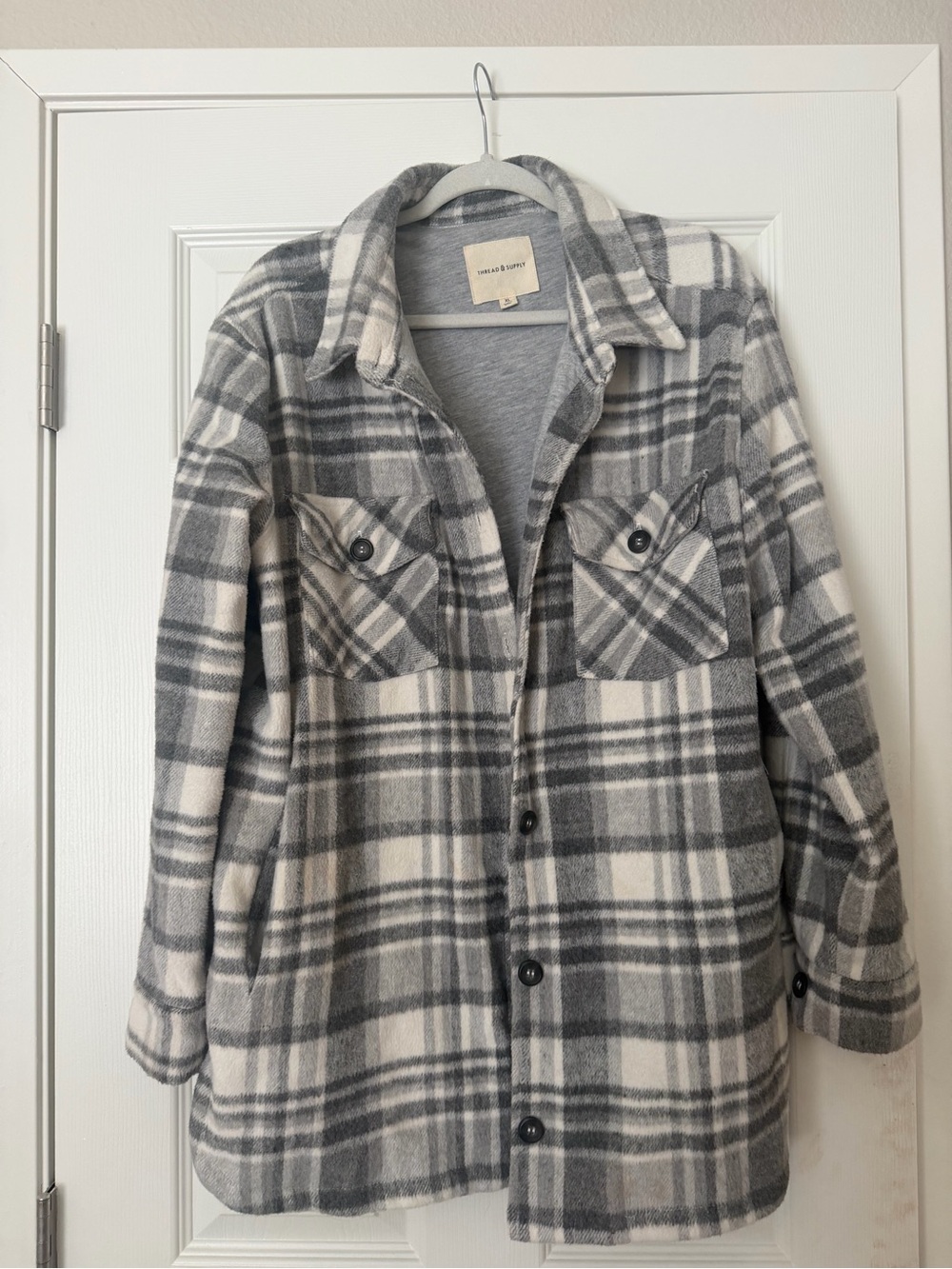 Thread & Supply Gray and White Plaid Utility Shacket